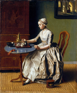 18th century woman drinking chocolatee